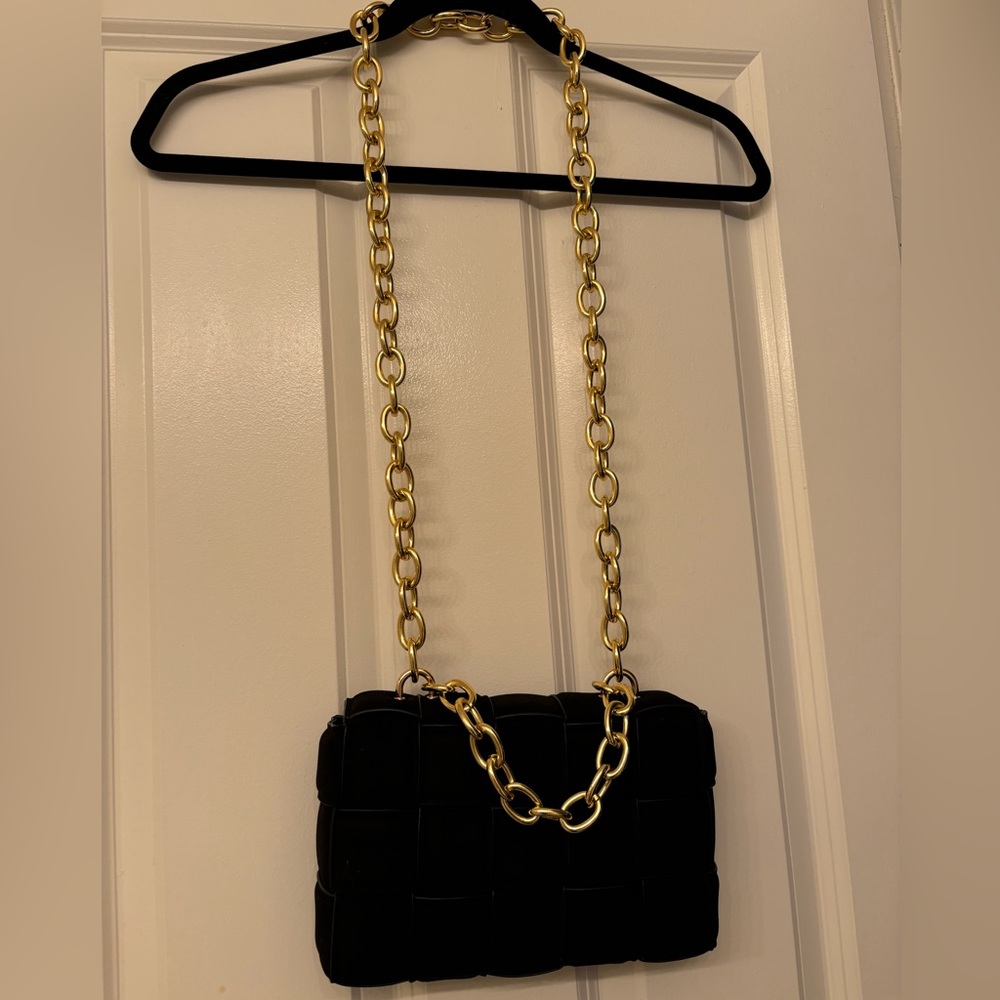 Black Purse with Gold Chain
